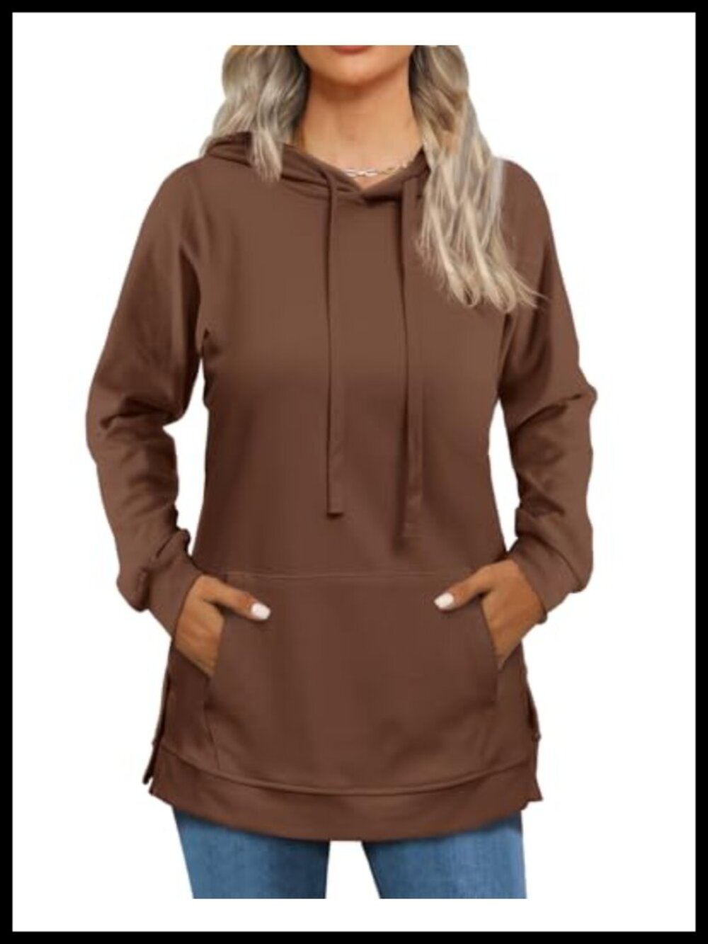 Women's Split Hem Drawstring Hoodie Casual Long Sleeve Sweatshirt with Pockets